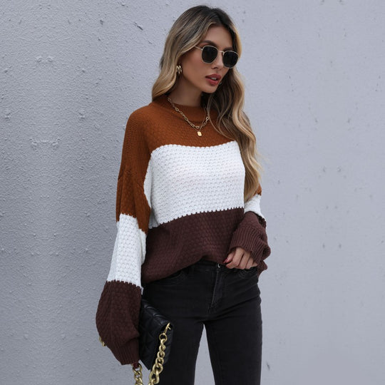 Damen Strickpullover im modernen Blockdesign R&B