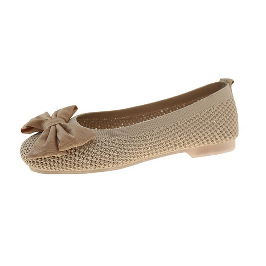 Damen elegante Ballerinas mit zierlichem Schleifen- und Perlenschmuck R&B