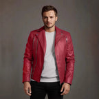 Herren Kunstleder Bikerjacke mit Steppnähten
