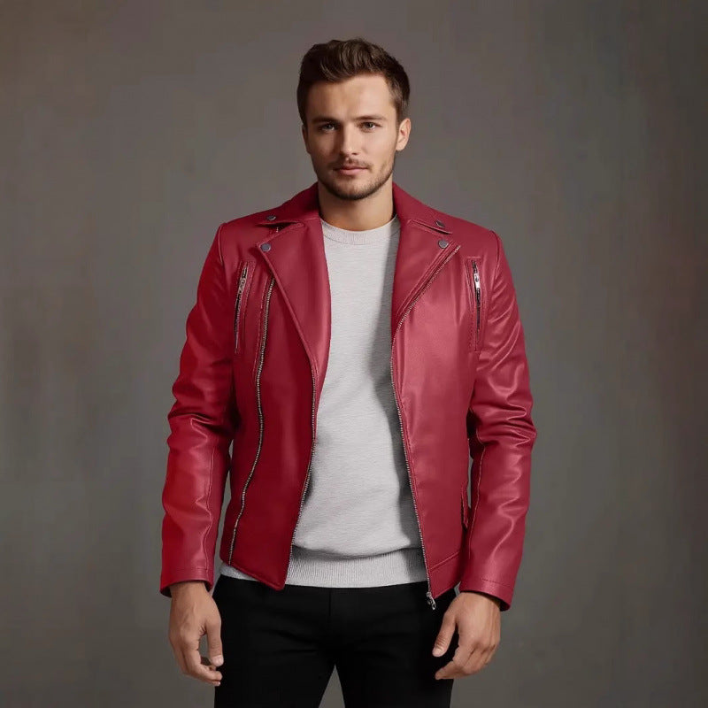 Herren Kunstleder Bikerjacke mit Steppnähten