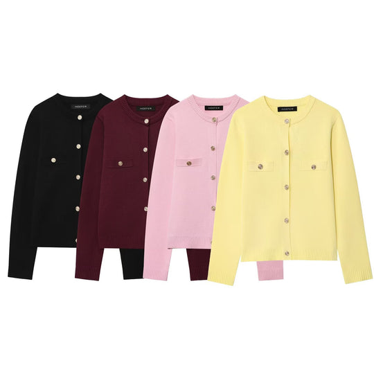 Damen Cardigan mit Knopfdetails und Brusttaschen R&B