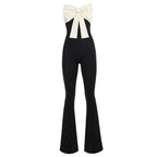 Damen eleganter Jumpsuit mit Schleifen-Akzenten und weiten Beinen R&B
