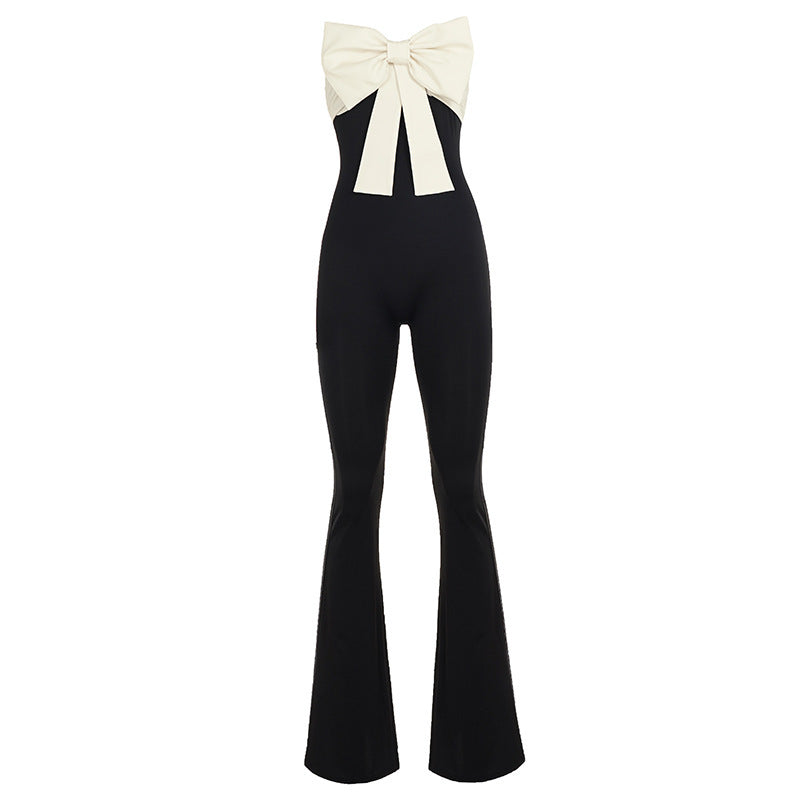Damen eleganter Jumpsuit mit Schleifen-Akzenten und weiten Beinen R&B