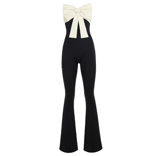 Damen eleganter Jumpsuit mit Schleifen-Akzenten und weiten Beinen R&B