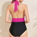 Damen Einteiler Badeanzug mit tiefem V-Ausschnitt und farbblockierendem Design R&B
