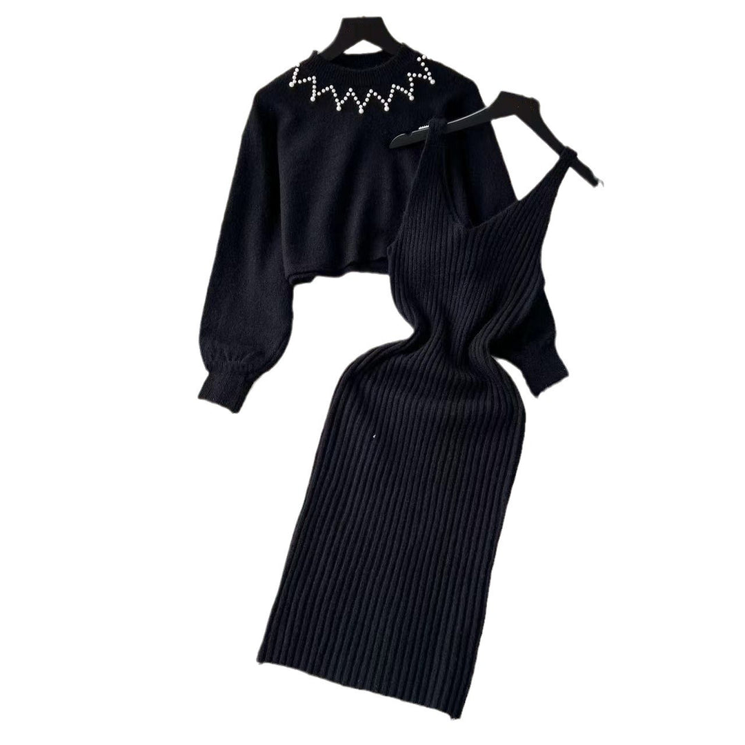 Damen Elegantes Strickkleid mit raffinierter Ribstruktur und stylischem Crop-Pullover R&B