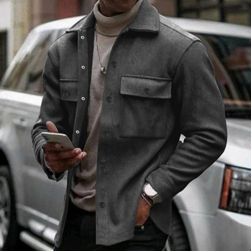 Herren nan Wollmix-Hemdjacke mit aufgesetzten Brusttaschen durchgehender Knopfleiste und Kentkragen R&B