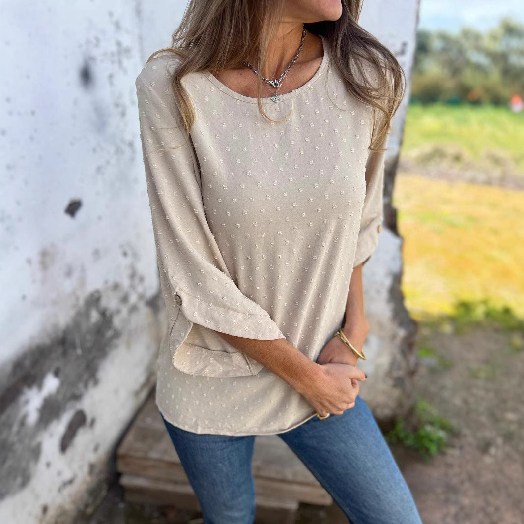 Damen lässige Bluse mit dekorativem Punktedesign R&B