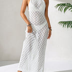 Damen gehäkeltes Maxi-Kleid mit tiefem V-Ausschnitt R&B