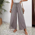 Damen nan weite Sommer-Palazzohose mit gerafftem Komfortbund, fließender Beinweite und geometrischem Allovermuster R&B