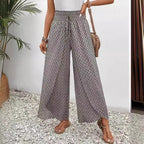 Damen nan weite Sommer-Palazzohose mit gerafftem Komfortbund, fließender Beinweite und geometrischem Allovermuster R&B