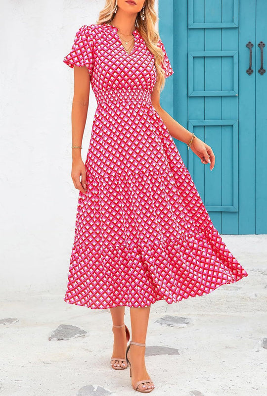 Damen Maxi-Kleid mit floralen Mustern und rüschendem Saum R&B