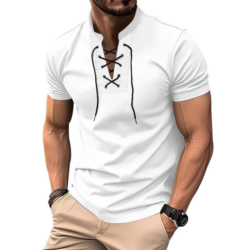 Herren lässiges Poloshirt mit Schnürung R&B