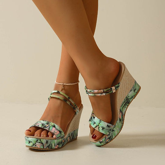 Damen Wedge-Pantoletten mit floralem Design und raffiniertem Riemen R&B