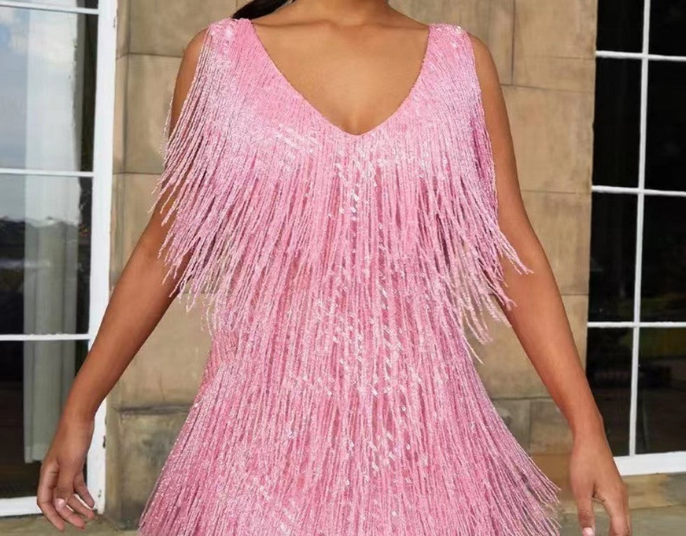 R&B | Rüschenquast V-Ausschnitt Ärmelloses Minikleid