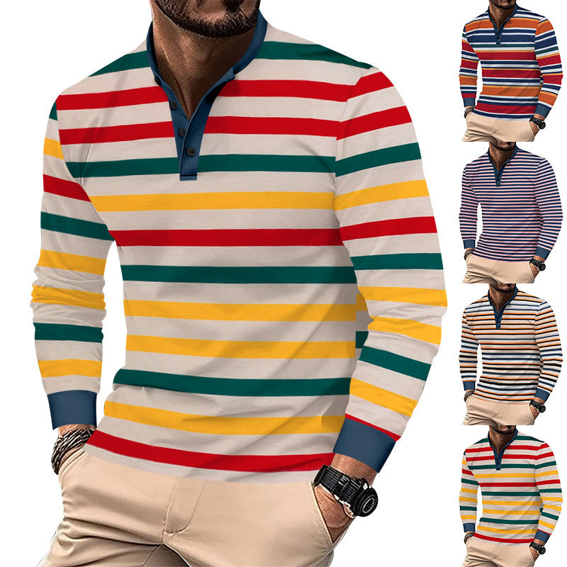 Herren Langarm-Henley-Shirt mit sportlichem Streifenmuster und modernem Kragen R&B