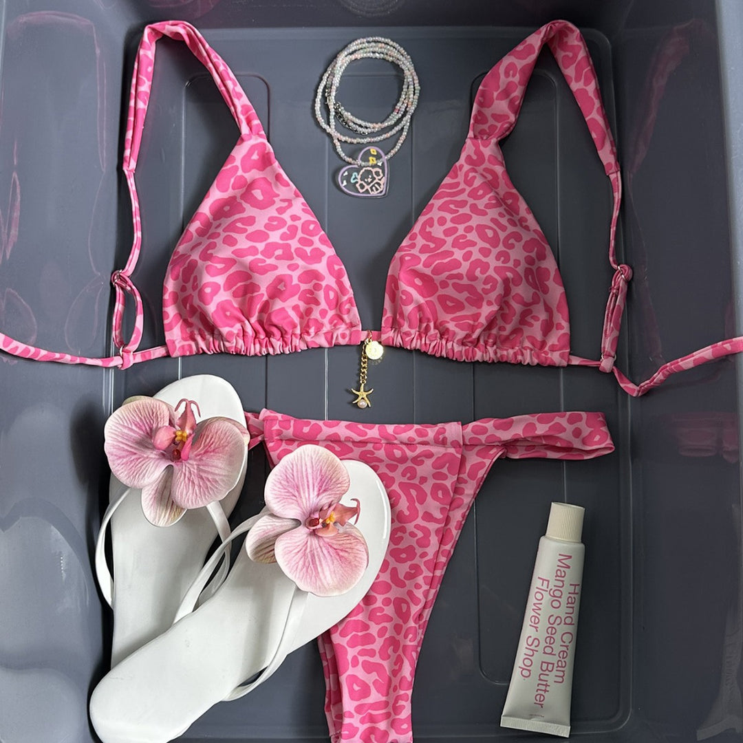 Damen Triangel-Bikini mit Leo-Design und verstellbaren Trägern R&B