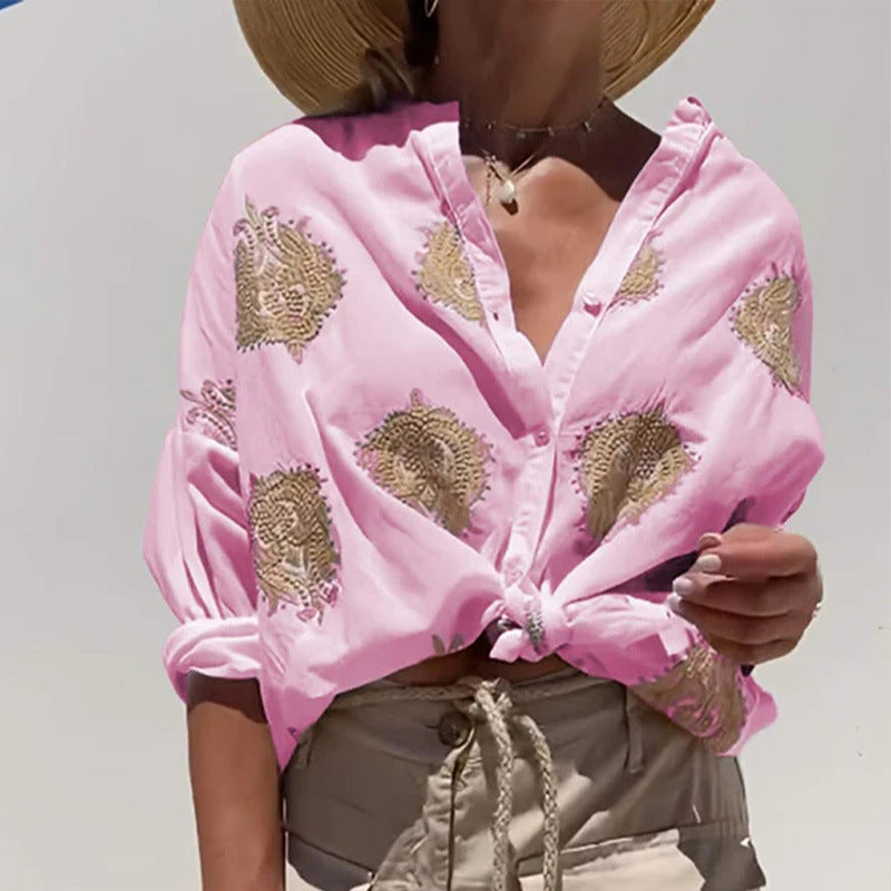 Damen nan Oversize-Hemdbluse mit Knotenfront und Paisley-Stickerei R&B