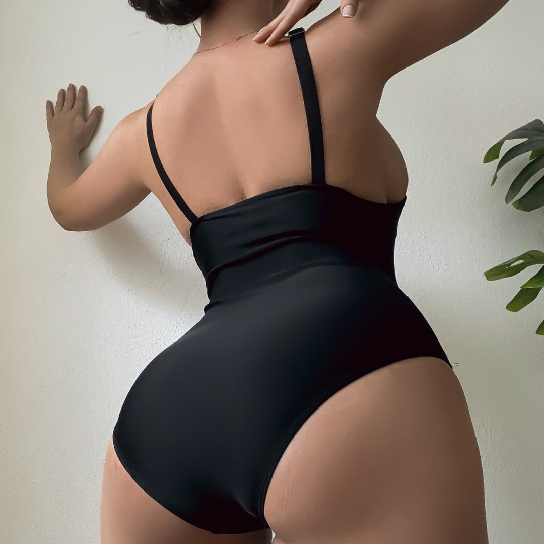 Damen Einteiliger Badeanzug mit transparenten Einsätzen und asymmetrischem Design R&B