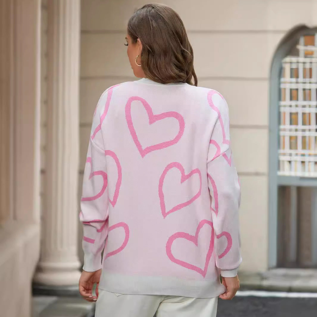 Damen Strickpullover mit Herzmotiv und Lässiger Passform R&B