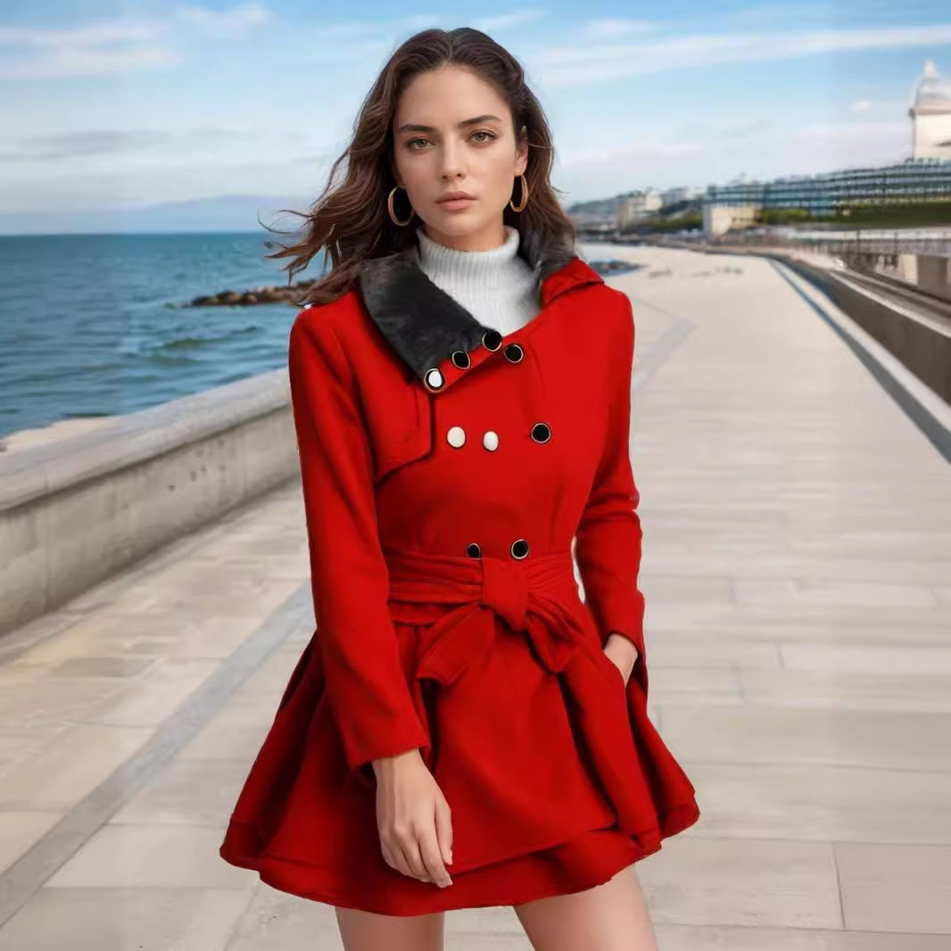 Damen modischer Trenchcoat mit weichem Kragen und schwingendem Schnitt R&B