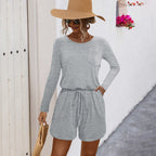 Damen Jumpsuit mit langen Ärmeln und praktischem Taschen-Design R&B