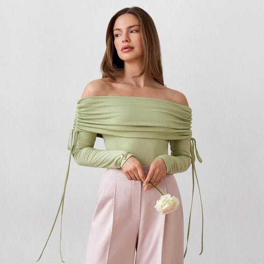 Damen Off-Shoulder Oberteil mit eleganter Raffung R&B