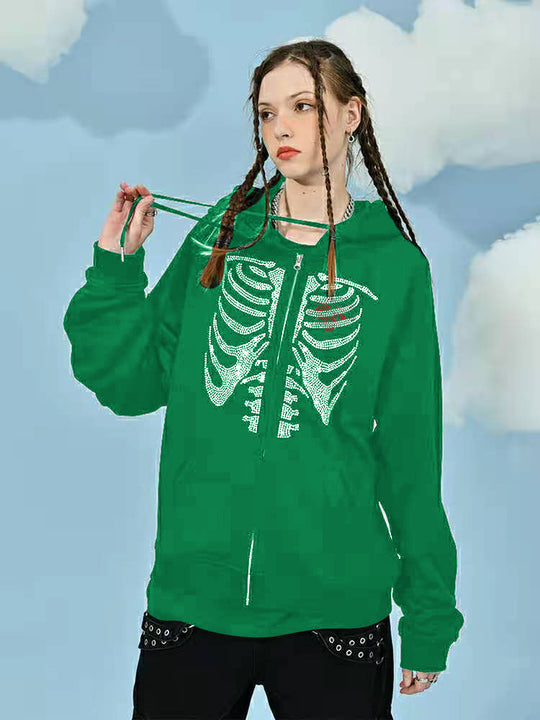 Damen Kapuzenpullover mit modernem Skelett-Print R&B