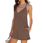 Damen lässiger Jumpsuit mit V-Ausschnitt R&B