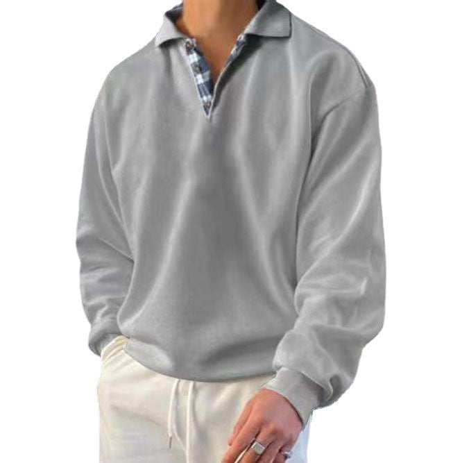 Herren nan lässiger Pullover mit Polokragen und verdeckter Karo-Innenseele aus Baumwollmischung R&B