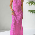 Damen gehäkeltes Maxi-Kleid mit tiefem V-Ausschnitt R&B