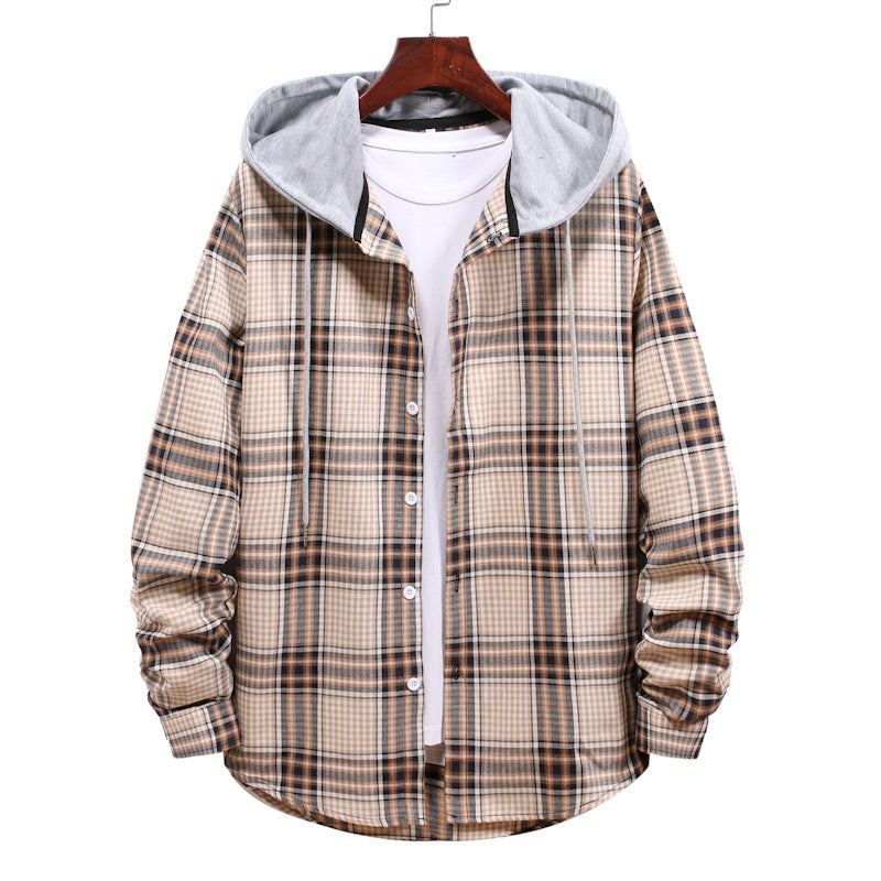 Damen Hemdjacke mit integrierter Kapuze und kariertem Muster