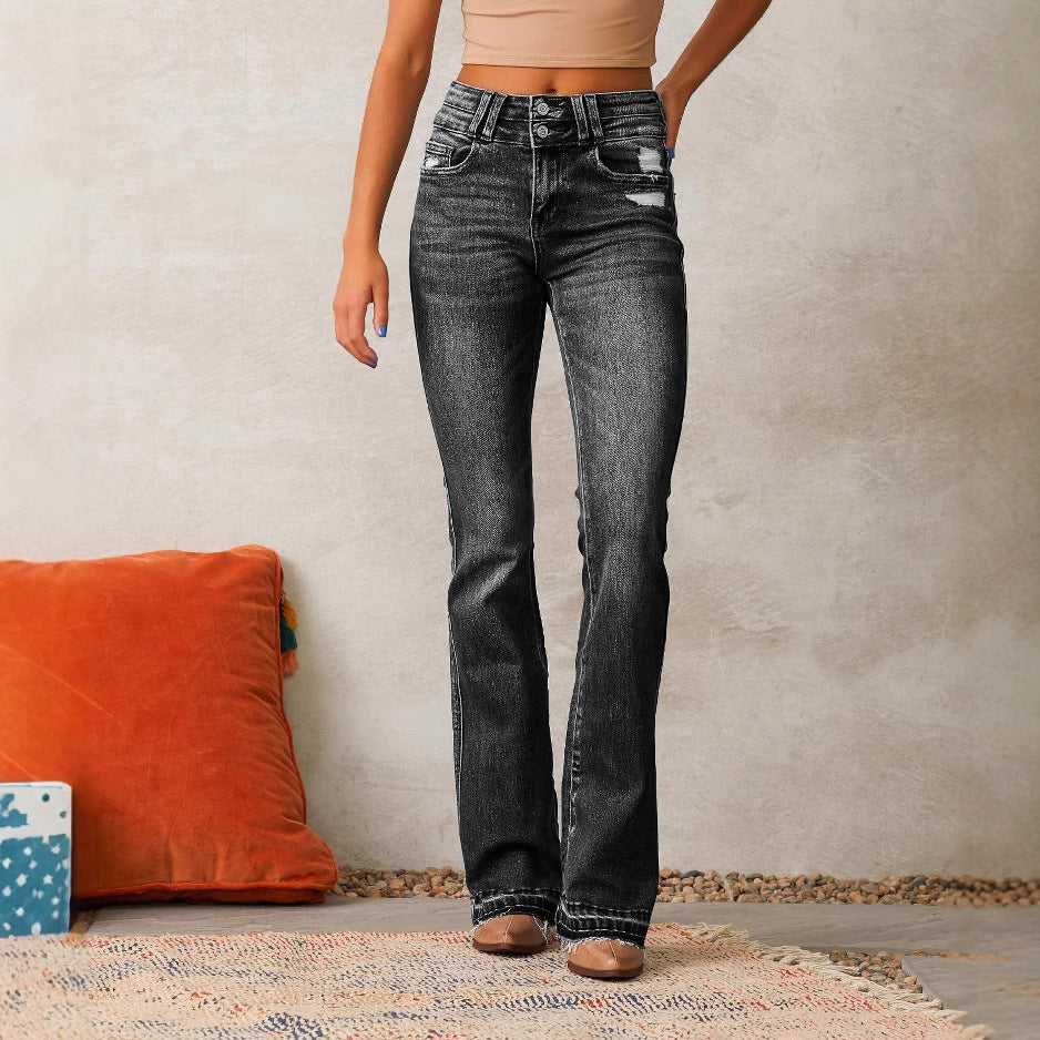 Damen Flared Jeans im Vintage-Stil mit hohen Taillen R&B