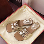 Damen Elegante Slide-Sandalen mit modischen Glanzapplikationen EB