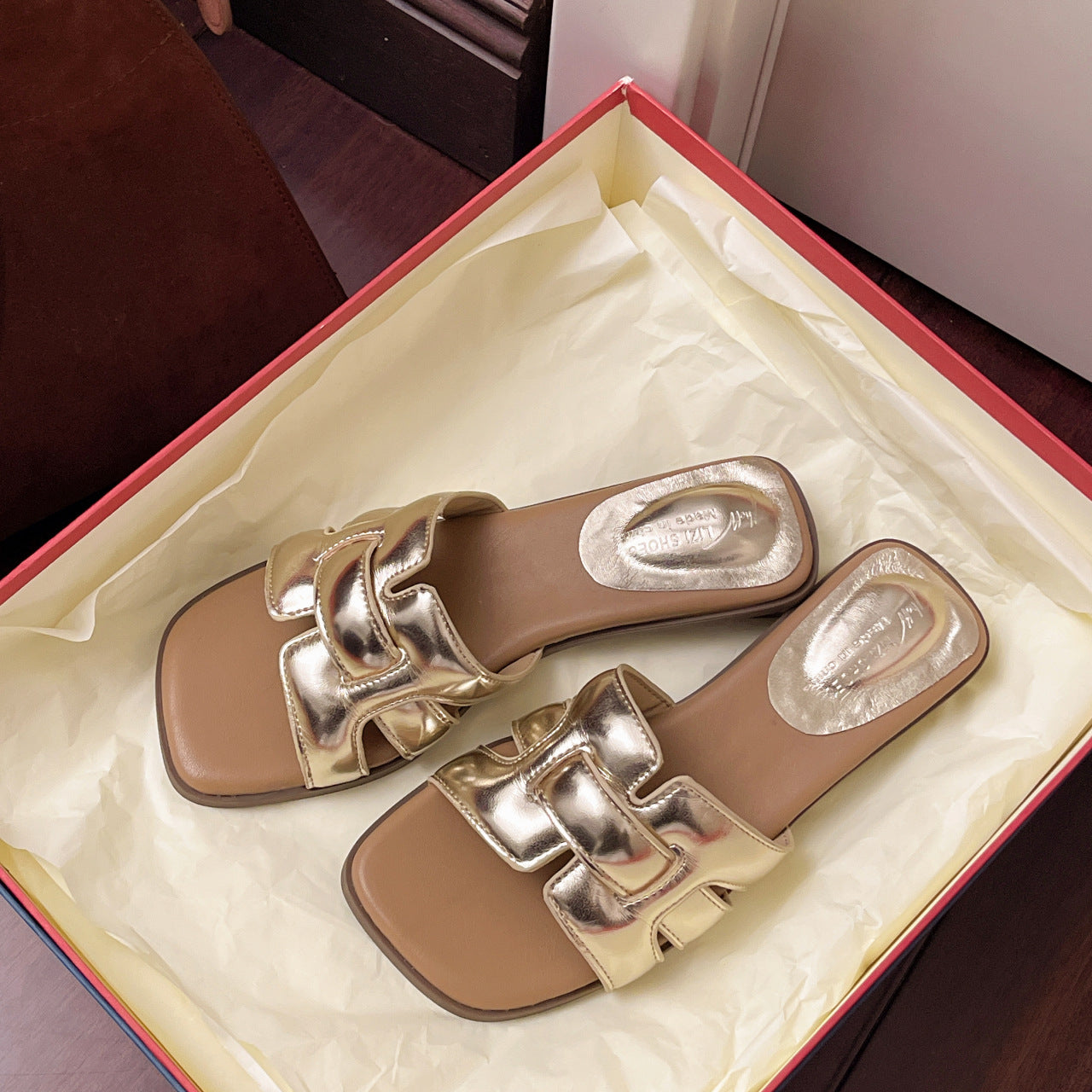 Damen Elegante Slide-Sandalen mit modischen Glanzapplikationen EB