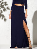 Damen Eleganter Maxi-Rock mit hohem Schlitz und elastischem Bund