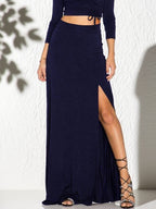 Damen Eleganter Maxi-Rock mit hohem Schlitz und elastischem Bund