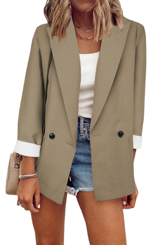 Damen modischer Oversized-Blazer im schlichten Design mit eleganten Knopfdetails R&B