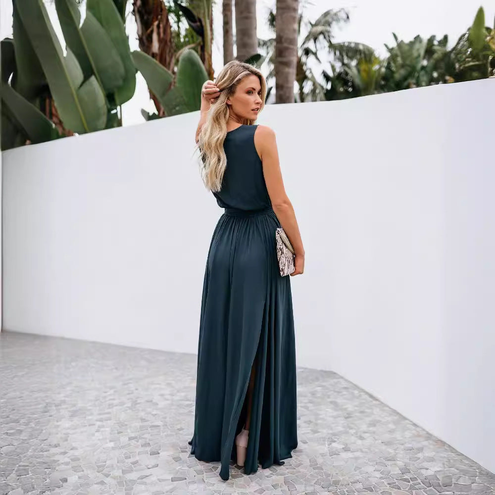 Damen Maxikleid mit elegantem Wickel-Design und seitlichem Schlitz R&B
