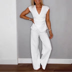 Damen elegantes Wickeloberteil mit weit geschnittenen Hosen R&B