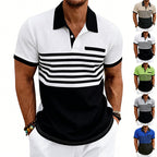 Herren nan Jacquard-Polo mit Blockstreifen, Brustblende und Baumwollmix R&B