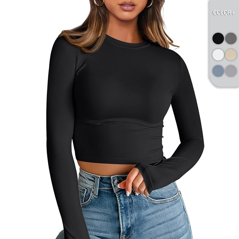 Damen Longsleeve-Oberteil mit figurbetontem Schnitt und Raffung