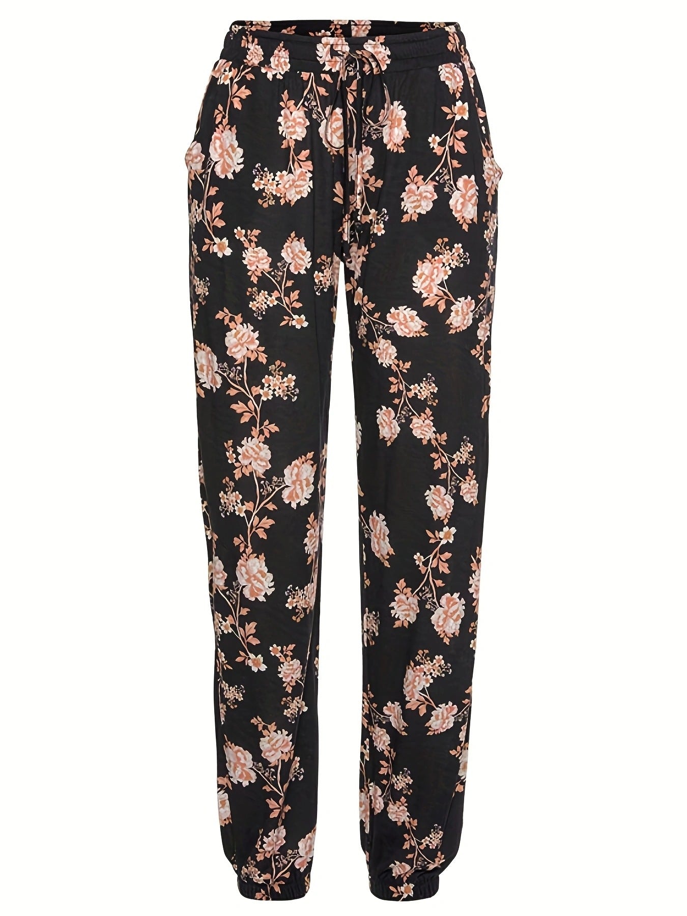 Damen florale Freizeithose mit elastischem Bund und seitlichen Taschen R&B