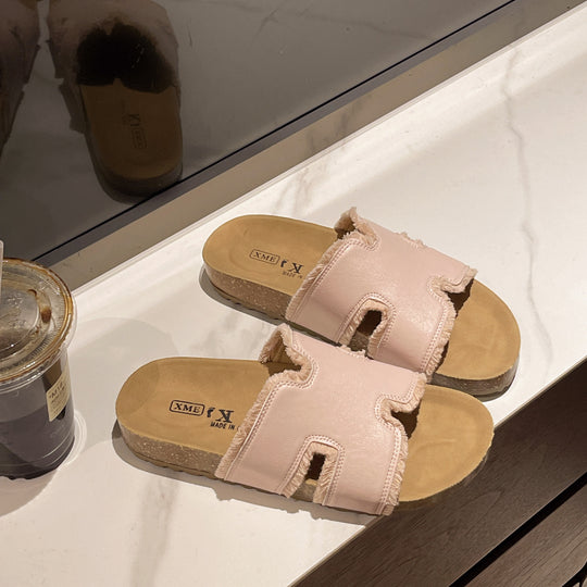 Damen komfortable Sommer-Pantoletten mit fransigem Design R&B
