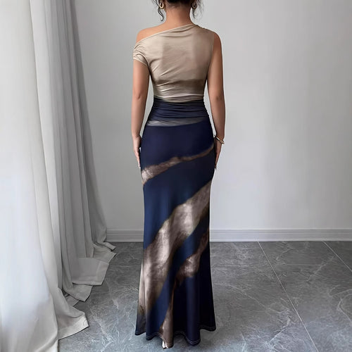 Damen Elegantes Maxikleid mit asymmetrischem Ausschnitt und seitlichem Schlitz R&B