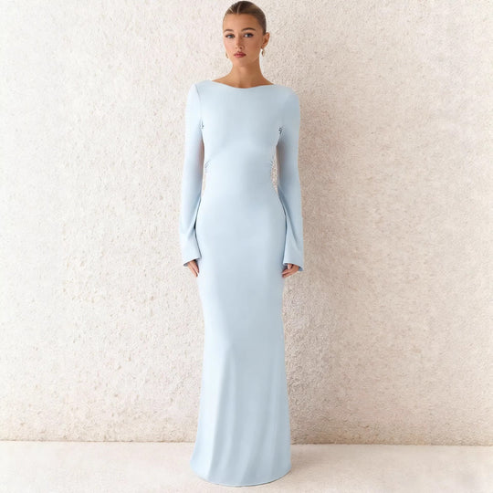 Damen Elegantes Maxikleid mit langem Arm und schwingendem Rock R&B