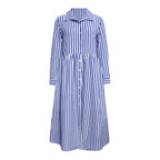 Damen Midi-Kleid mit eleganten Streifen und strukturierter Knopfleiste R&B