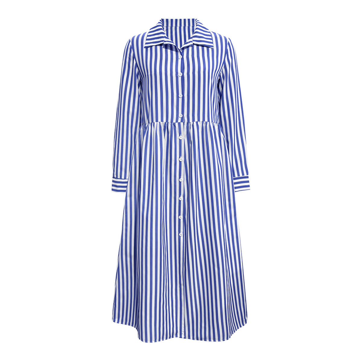 Damen Midi-Kleid mit eleganten Streifen und strukturierter Knopfleiste R&B
