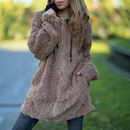 Damen Übergroße Fleecejacke mit Kapuze und Reißverschluss