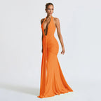 Damen Elegantes Maxi-Kleid mit tiefem V-Ausschnitt und Rüschendetails R&B
